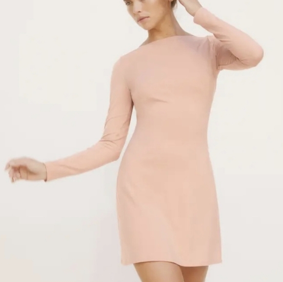 Reformation Avant Mini Dress Long Sleeve Open Back Ribbon Ties Blush Pink M NWT - Picture 4 of 14